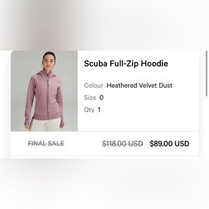 Lululemon Athletica Heathered Velvet Dust Full Zip Scuba Hoodie - barely worn